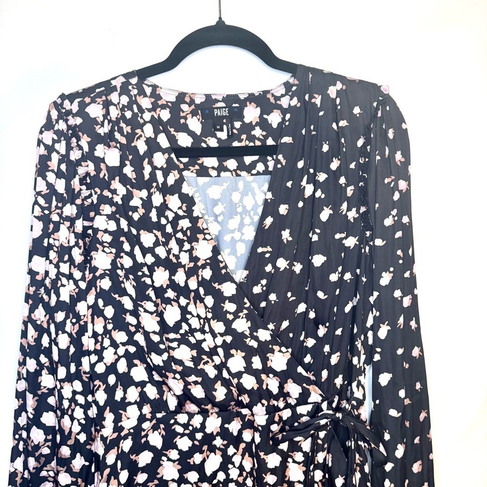 PAIGE Carrie Ann Floral Long Sleeve Wrap Dress with Ruffle Hem Size M - Picture 3 of 11